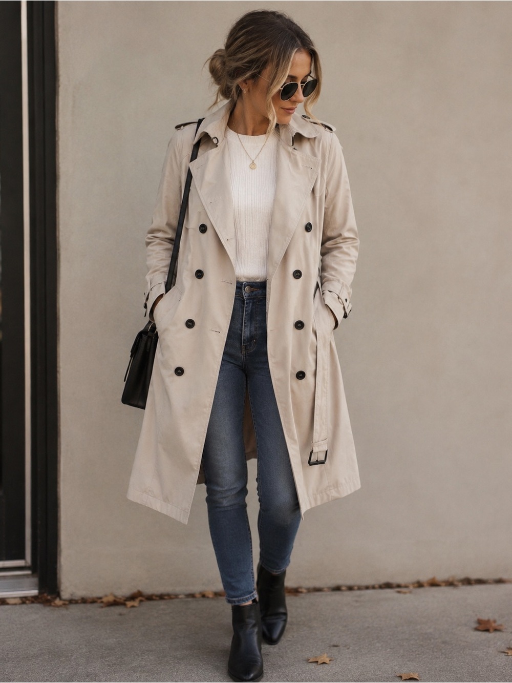 Classic Beige Trench Coat - Women's Double-Breasted Coat